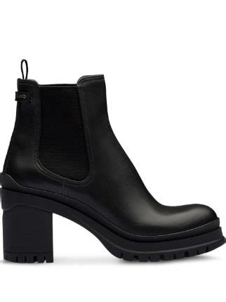 white and black leather ankle boots prada|Prada chunky heel ankle boots.